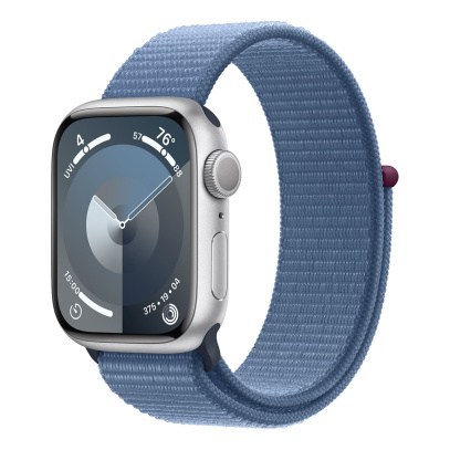 Apple Watch Series 9, 41 мм корпус из алюминия цвета «Silver», ремешок Sport Loop цвета «Winter Blue»
