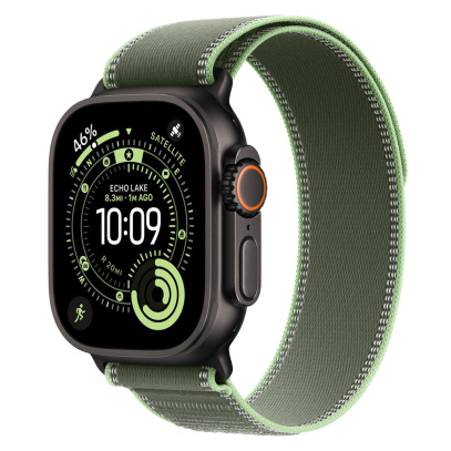 Apple Watch Ultra 3 (2025), 49 мм корпус из титана цвета «Black», ремешок Trail Loop размера M/L цвета «Green/Neon»