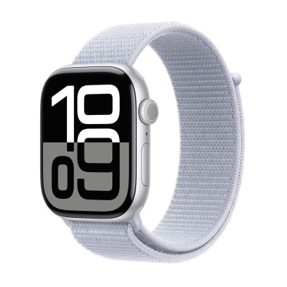 Apple Watch Series 10, 46 мм корпус из алюминия цвета «Silver», ремешок Sport Loop цвета «Blue Cloud»