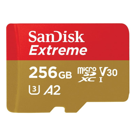 Карта памяти Micro SecureDigital 256Gb SanDisk Extreme for 4K Video on Smartphones, Action Cams & Drones microSDHC class 10 UHS-1 U3 V30 (SDSQXAV-256G-GN6MN)