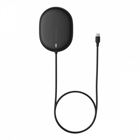 Беспроводное зарядное устройство 15w Baseus Light Magnetic Wireless Charger, Type-C кабель 1,5 м (WXQJ-01) Black, чёрный