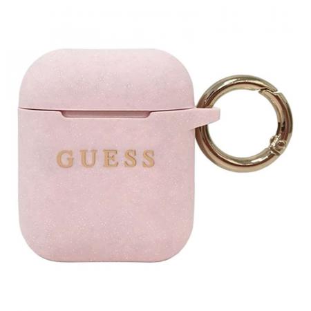 Чехол Guess с карабином для AirPods 1/2 CG Mobile Silicone case with ring (GUACCSILGLLP) Розовый
