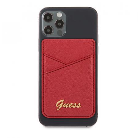Магнитный бумажник Guess Wallet Cardslot MagSafe Saffiano Script logo (GUWMSSASLRE) Красный