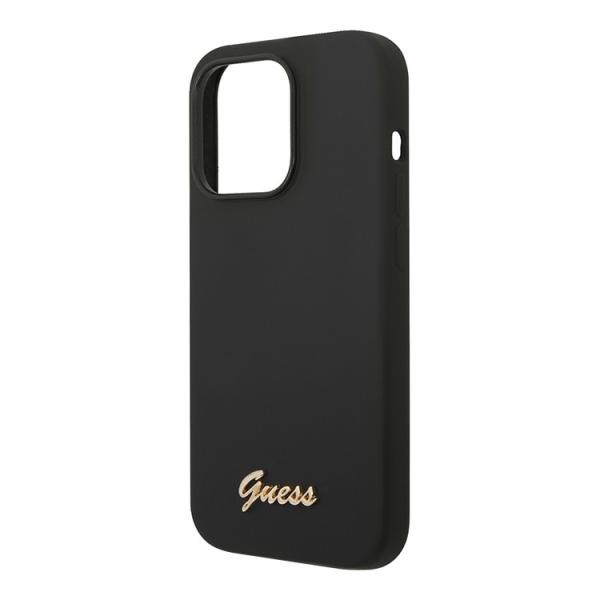Чехол Guess для iPhone 14 Pro Liquid silicone Gold metal logo Hard (GUHCP14LSLSMK) Черный