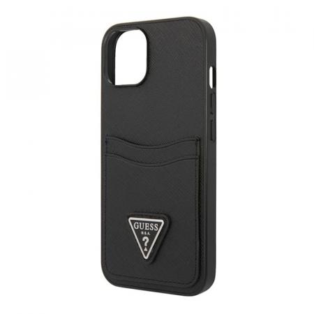 Чехол Guess для iPhone 14 Plus PU Saffiano Double cardslot Metal triangle logo Hard (GUHCP14MPSATPK) Чёрный