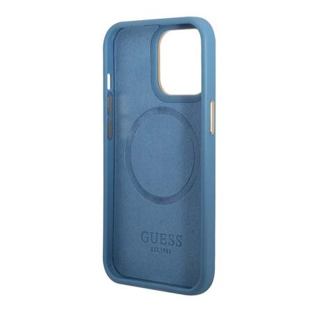 Чехол Guess для iPhone 13 Pro Max чехол MagSafe PU 4G Plate metal logo Hard Blue, голубой