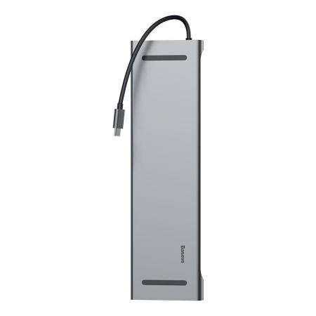 Переходник Baseus для MacBook HUB Enjoyment Series (Type-C to USB3.0+HDMI+SD/MMC+TF/Micro+LAN+VGA+PD+AUX) (CATSX-F0G) Deep Grey, темно-серый