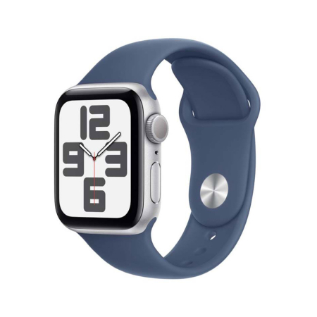 Apple Watch SE (2024), 40 мм корпус из алюминия цвета «Silver», ремешок Sport Band размера M/L цвета «Denim»