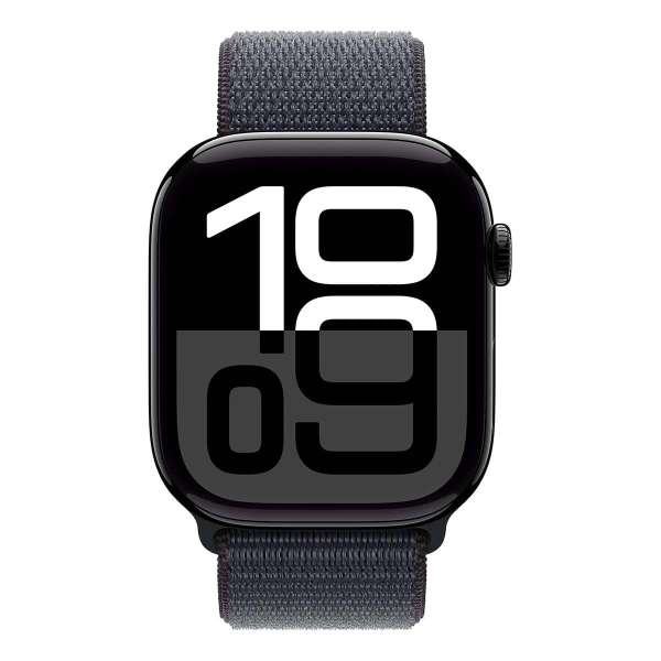 Apple Watch Series 10, 46 мм корпус из алюминия цвета «Jet Black», ремешок Sport Loop цвета «Ink»