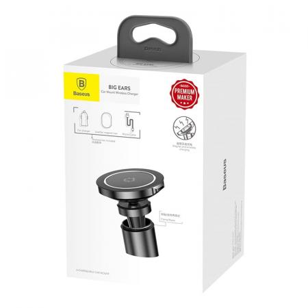 Автомобильный магнитный держатель с функцией беспроводной зарядки Baseus Big Ears Car Mount Wireless Charger (WXER-01) Черный