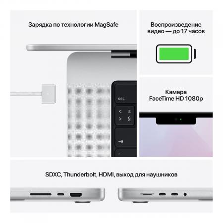 Apple MacBook Pro 14" (M1 Pro 10C CPU, 16C GPU, 2021) 16/1Tb SSD (MKGT3) Silver, серебристый
