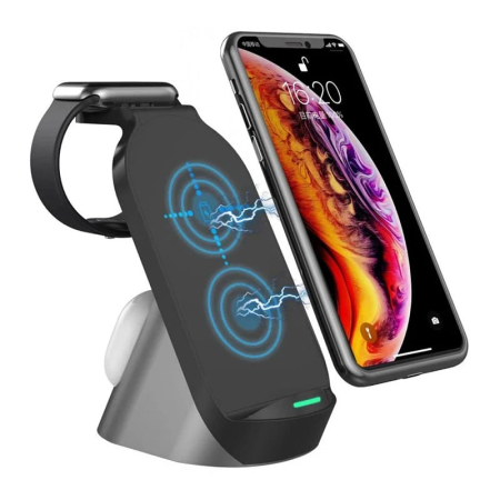 Док-станция Three in one Wireless Charger Station 3в1 15W (H-18) Black, черный
