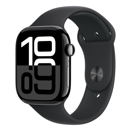 Apple Watch Series 10, 46 мм корпус из алюминия цвета «Jet Black», ремешок Sport Band размера S/M цвета «Black»