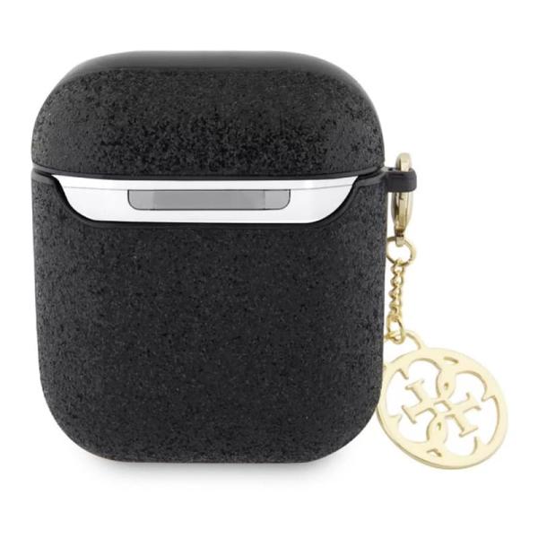Чехол Guess для AirPods 1/2 CG Mobile Glitter flakes Metal logo with Charm (GUA2GLGSHK) Черный